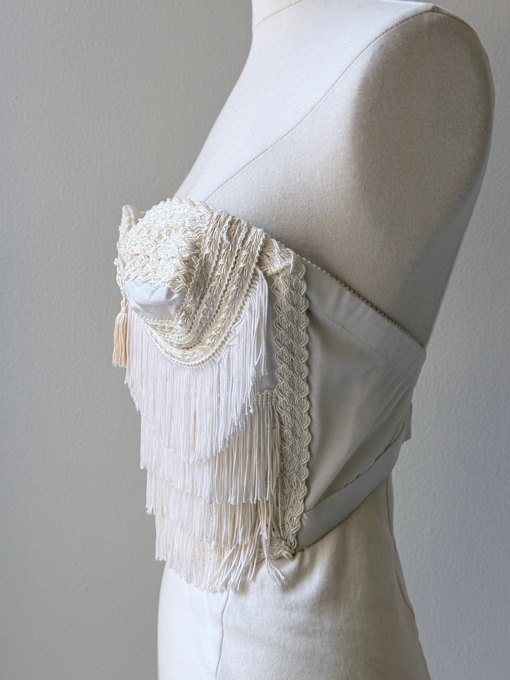 Vintage Cream Fringe Crochet Bustier Top - Picture 6 of 10